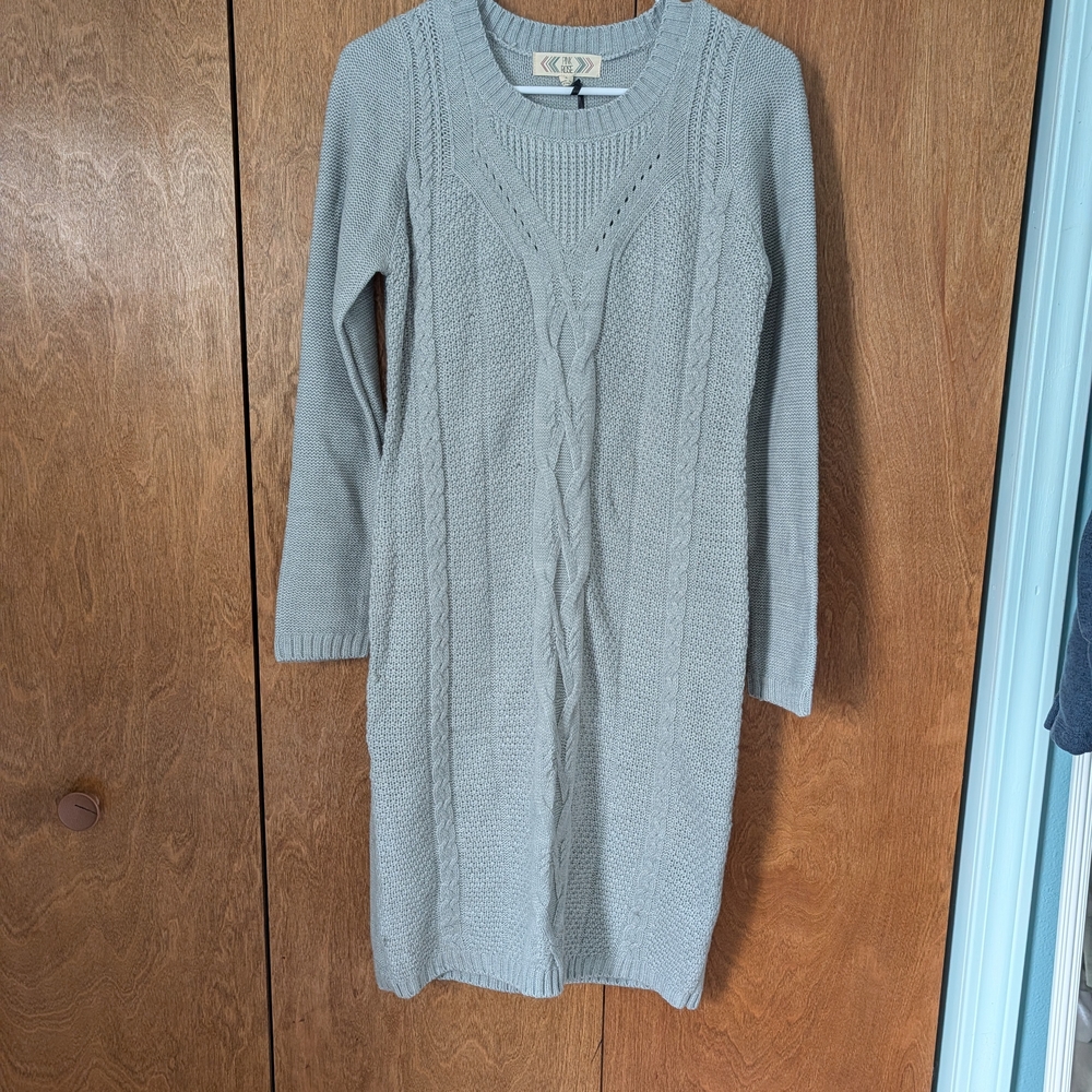 Pink Rose Light Gray Cable Knit Sweater